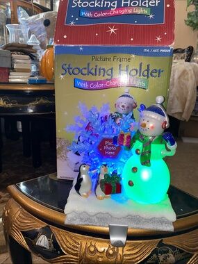 Picture Frame Christmas Stocking Holder Color Changing Lights Penguins Snowman
